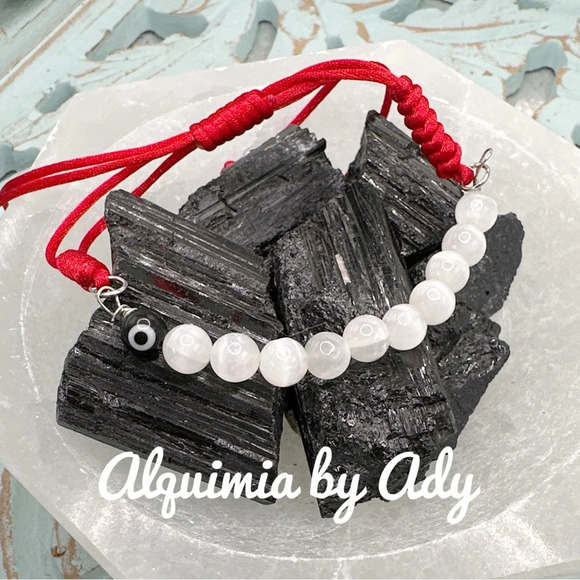Evils eye 6mm Selenite red adjustable cord bracelet - Picture 1 of 5